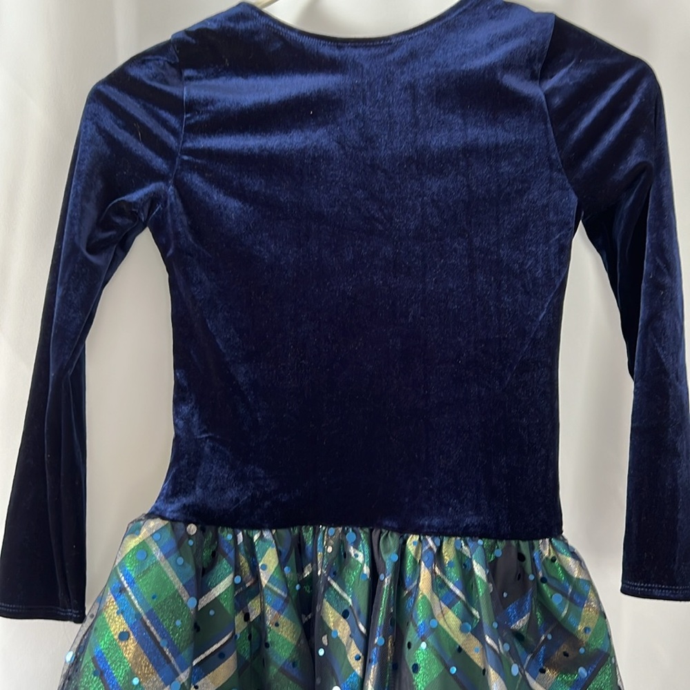 NWT Bonnie Jean sz 8 fancy dress. Navy blue long sleeve gold bow with tulle. - Picture 6 of 9